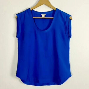 J. Crew Blue Scoop Neck Cuffed Sleeve Top
